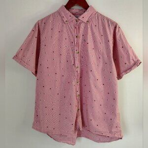 Peau De Loup Button Down Shirt Womens 14 Pink Short Sleeve Cotton Poplin Casual